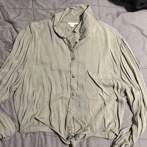 Olive green American eagle tie front elastic top